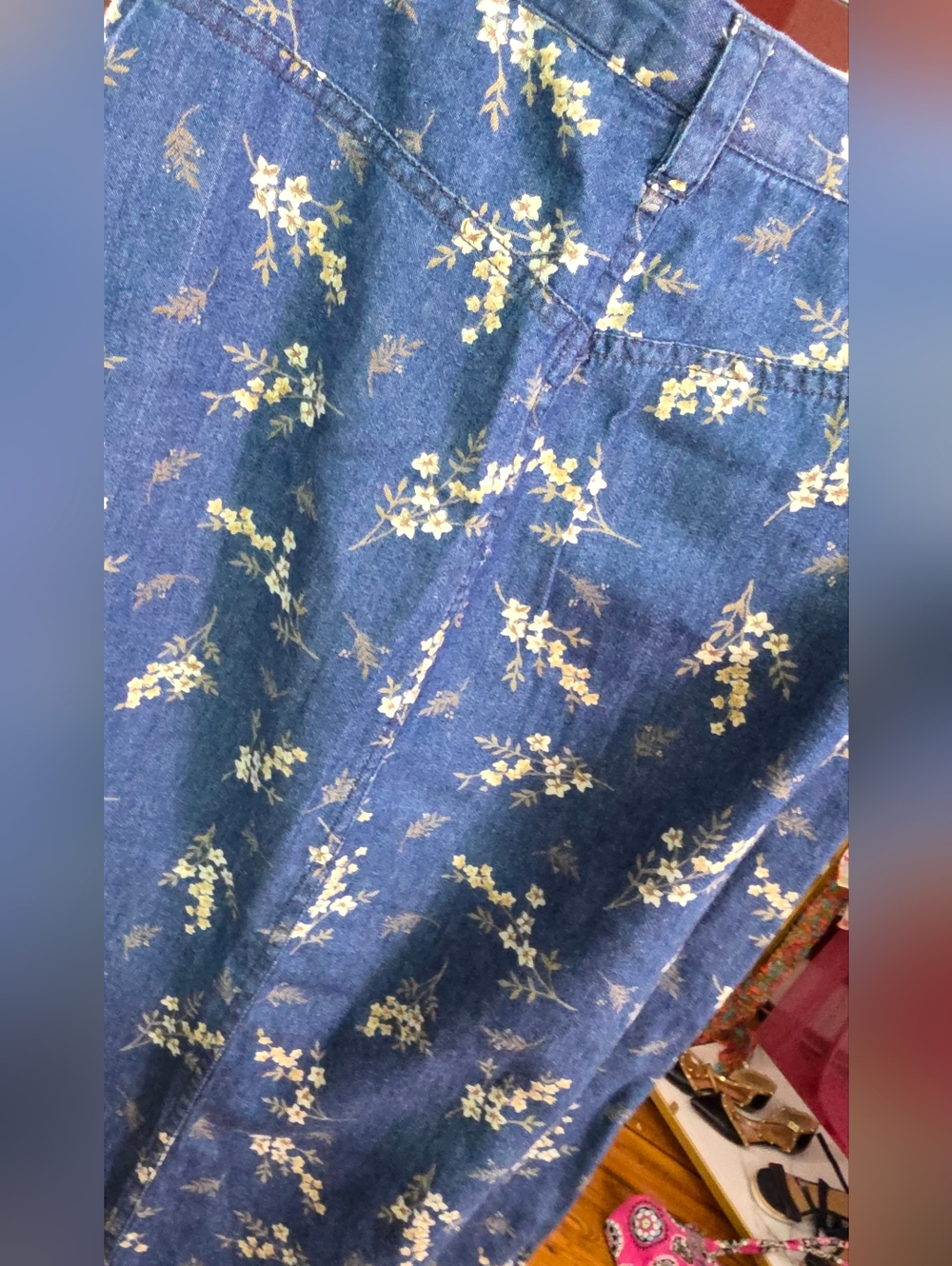 Liz Claiborne Vintage  Floral Denim Skirt Button Wrap Long Cottagecore Sz 4 - Picture 8 of 9